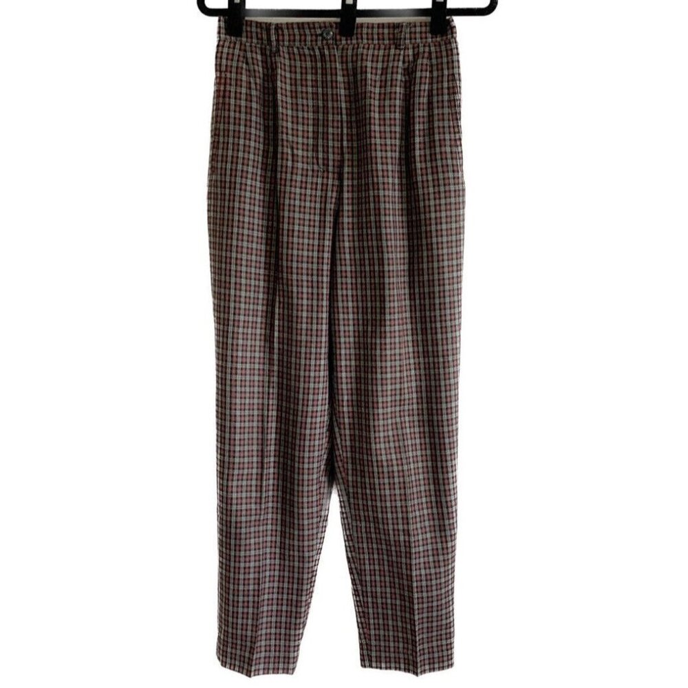 Vintage J. London Women Gray Red Plaid Pants Size 10 Academia High Rise Winter